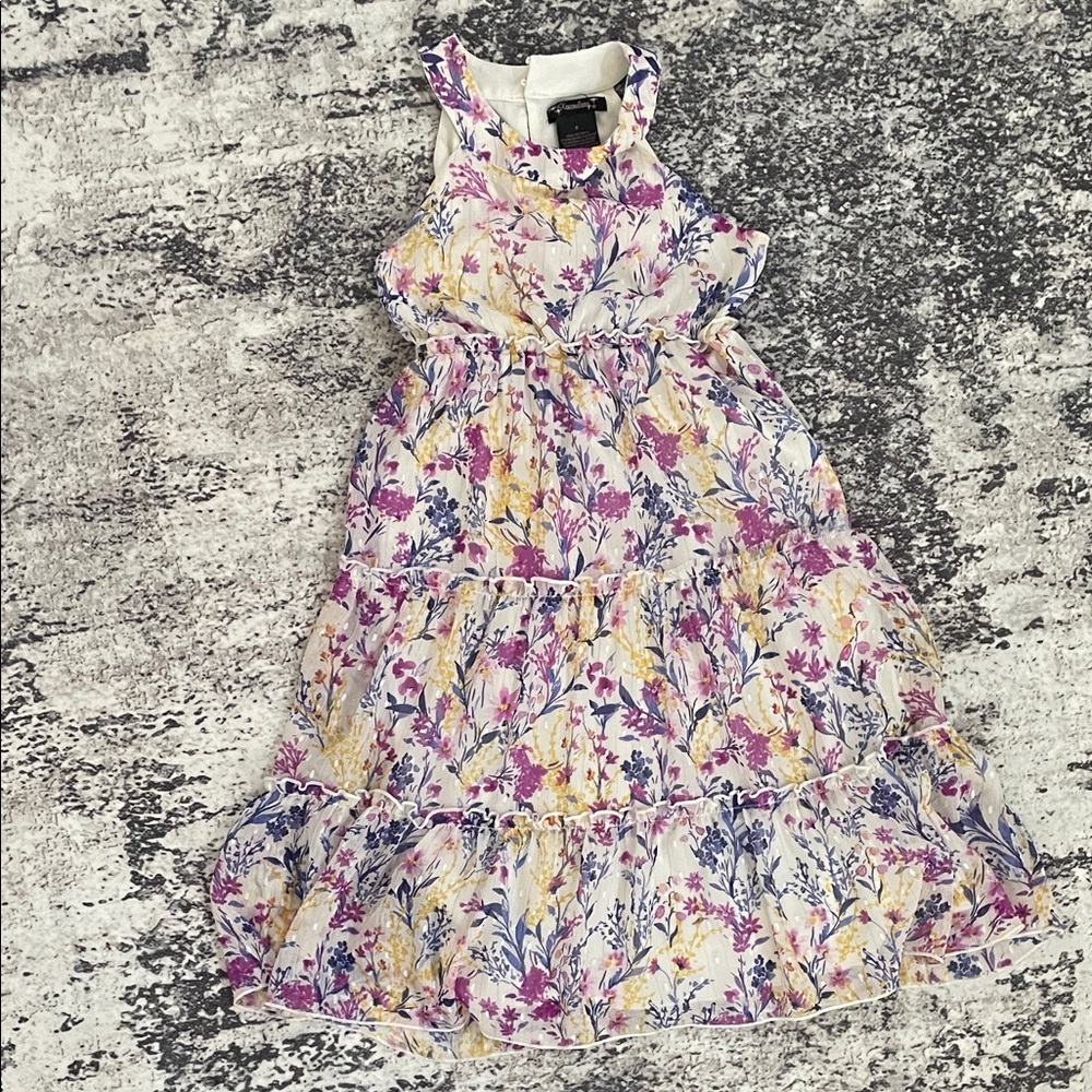Xtraordinary Floral Kids Dress - Purple, Yellow, White